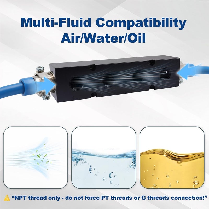 MARSTEK High Flow Air Manifold, Air Compressor Manifold, Air Hose Inline Manifold Block Splitter, Pneumatic Manifold Air Distribution Block, NPT 1 Inch Supply Port, NPT 1/2 Inch Output Port (4 Way 6 Port) - Image 5